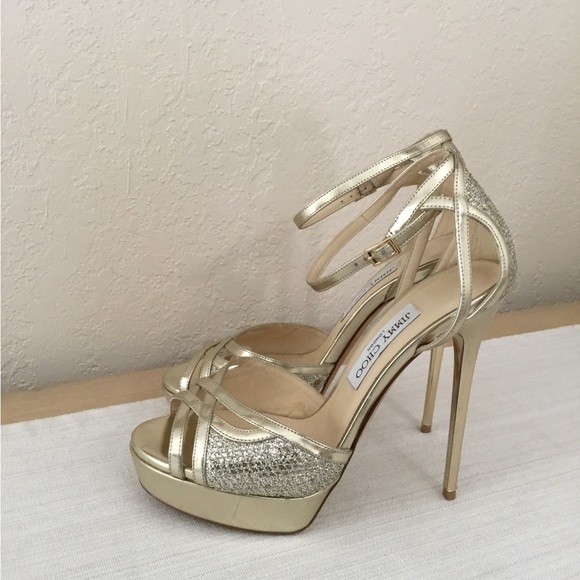 Jimmy Choo Laurita Platform Glitter Pump, Champagne size 39.5 - Picture 3 of 13
